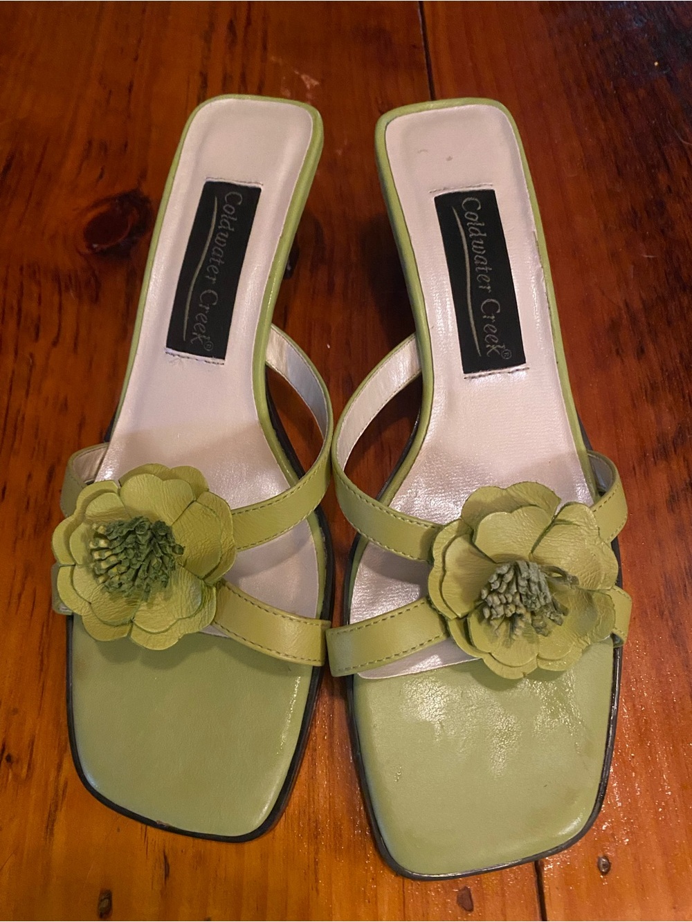 Coldwater Creek Lime Green Floral Slide Sandals